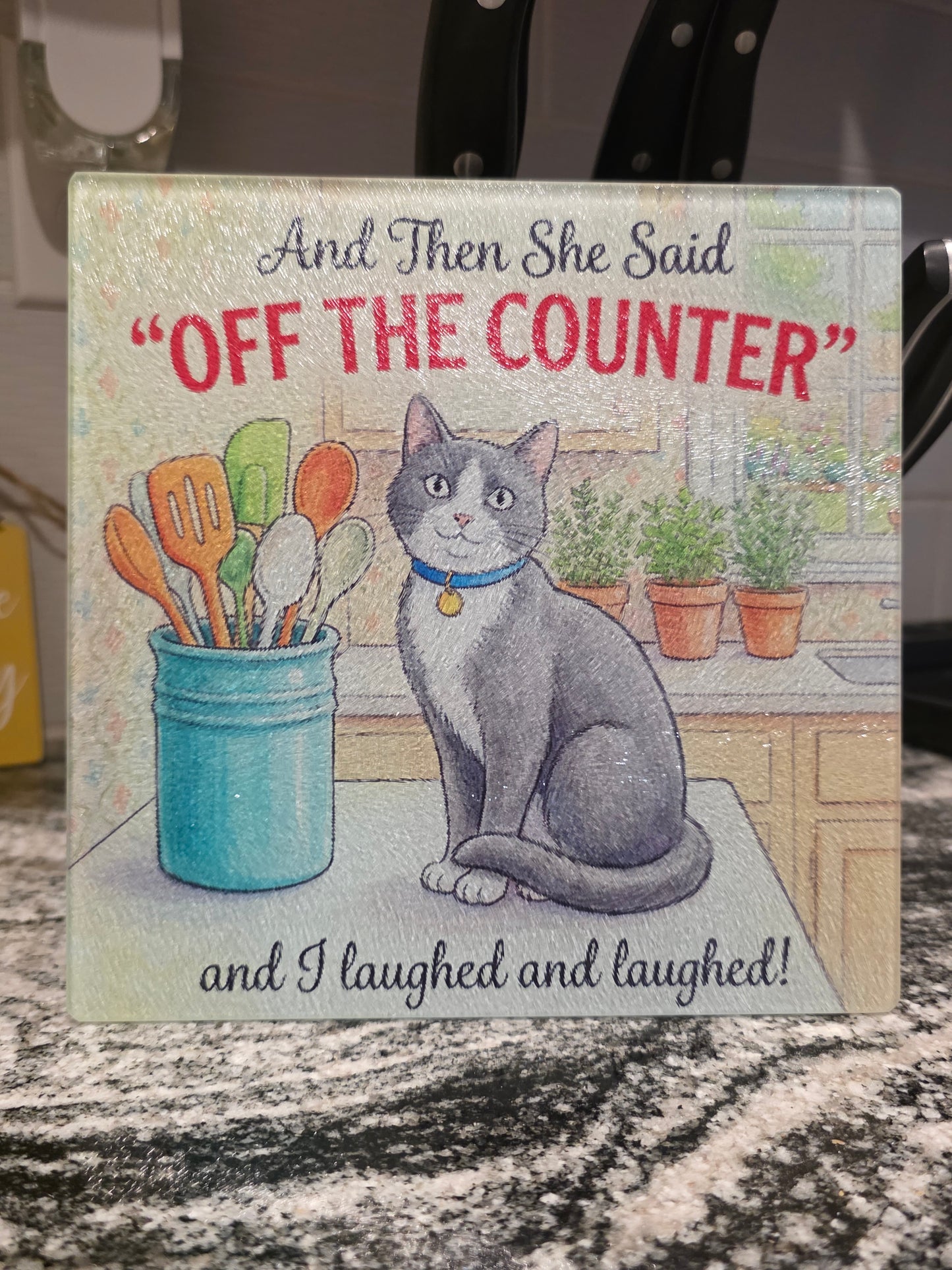Mini Glass Kitchen Board / Trivet with Cat Design