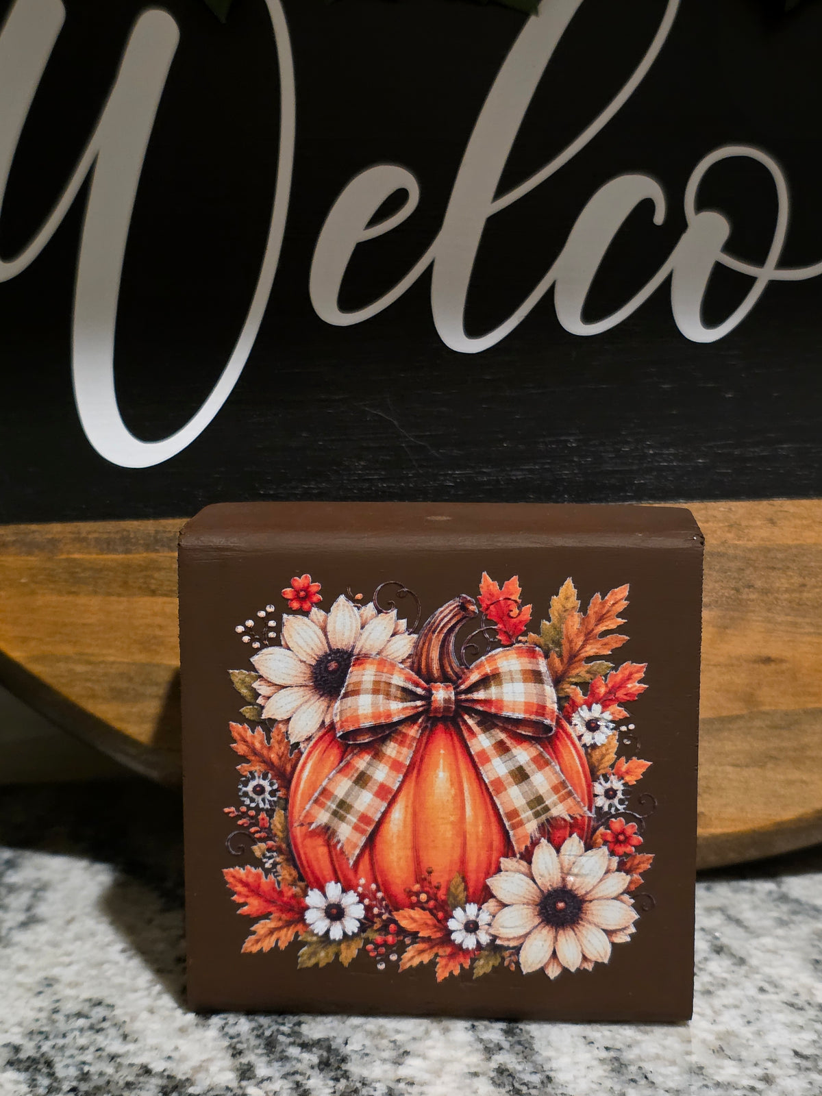 Pumpkin Wood Block Decor