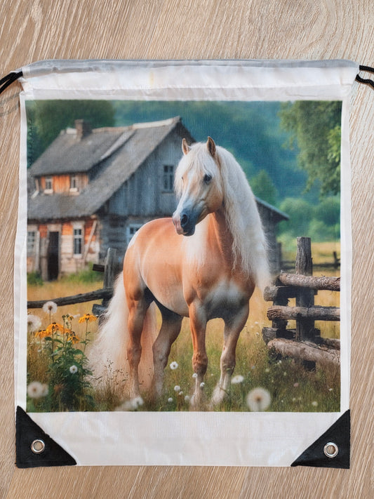 Large Drawstring Bag with Horse Design