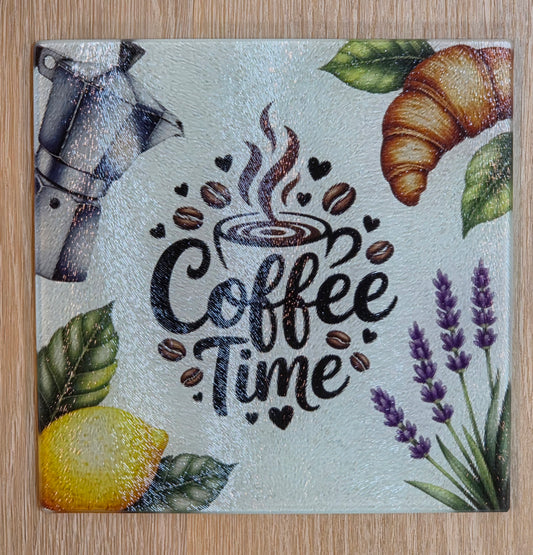 Mini Glass Kitchen Board / Trivet with Coffee Design