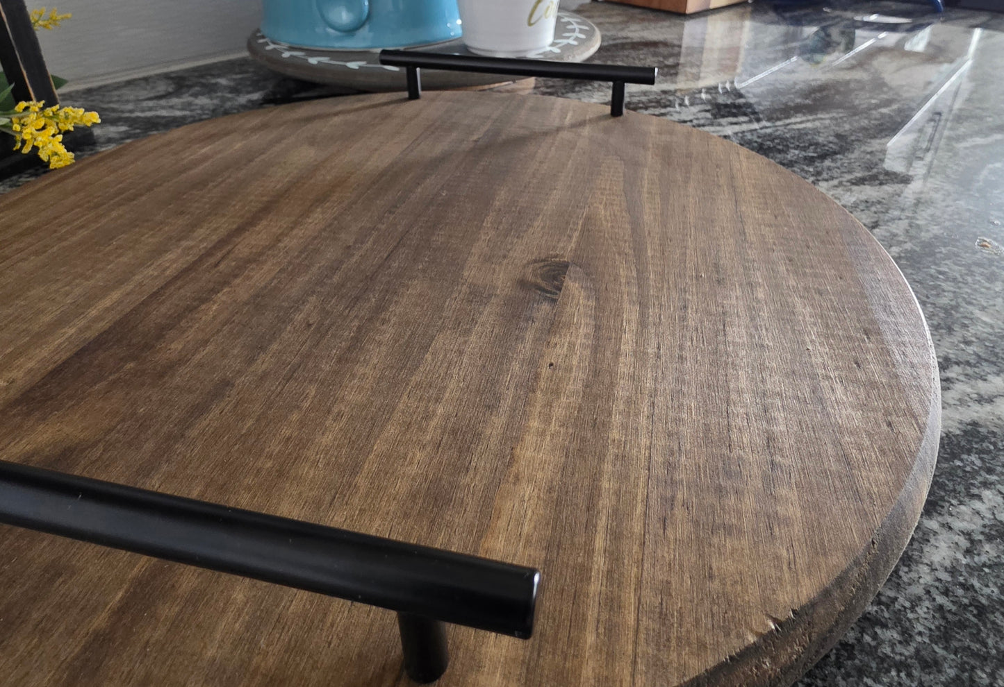 15" Round Serving Tray with Handles - 3 Colors