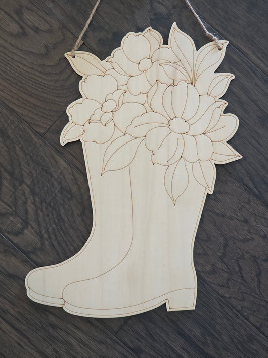 Unfinished Custom Hanging Garden Boots with Flowers Decor