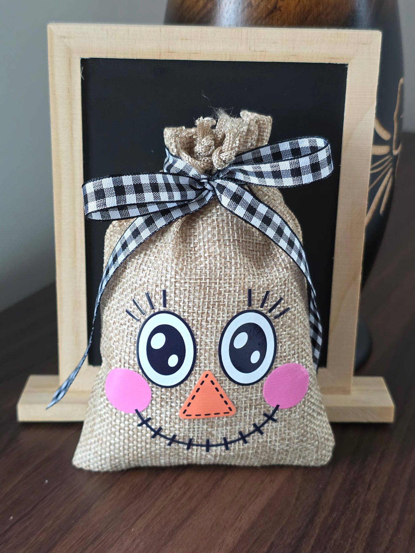 Small Scarecrow Burlap Drawstring Bags - 5 Designs - 2 Ribbon Choices