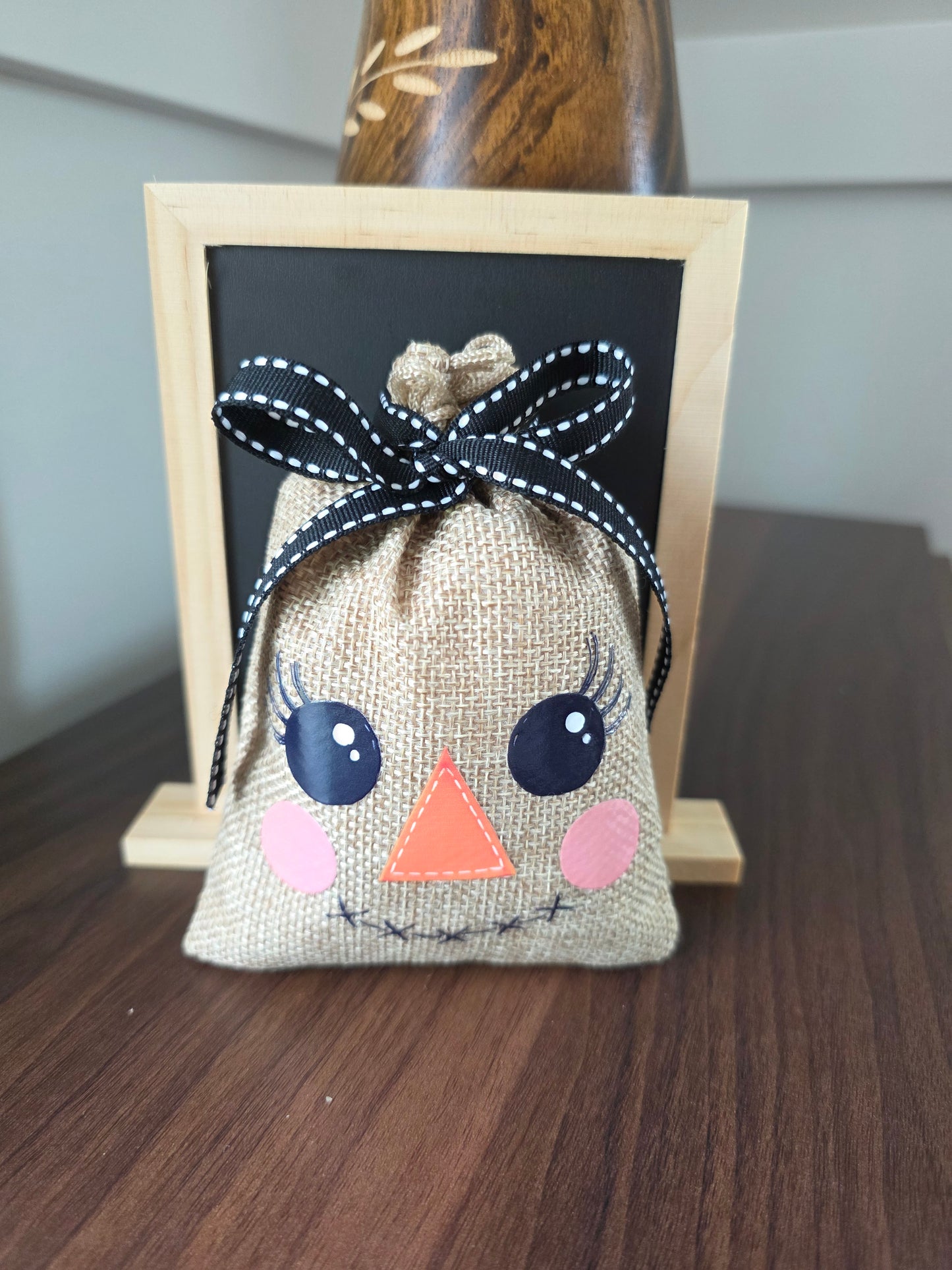Small Scarecrow Burlap Drawstring Bags - 5 Designs - 2 Ribbon Choices