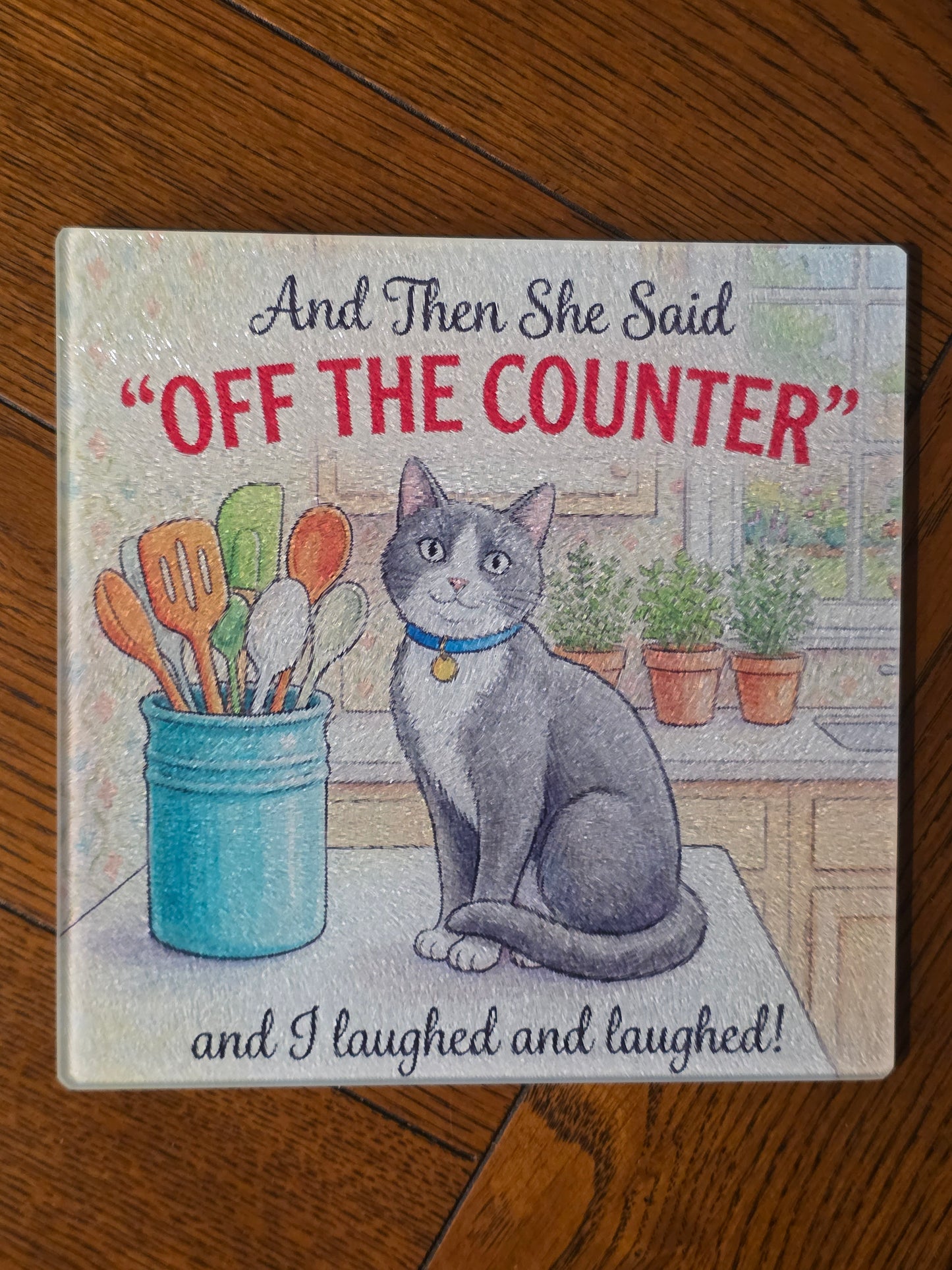 Mini Glass Kitchen Board / Trivet with Cat Design