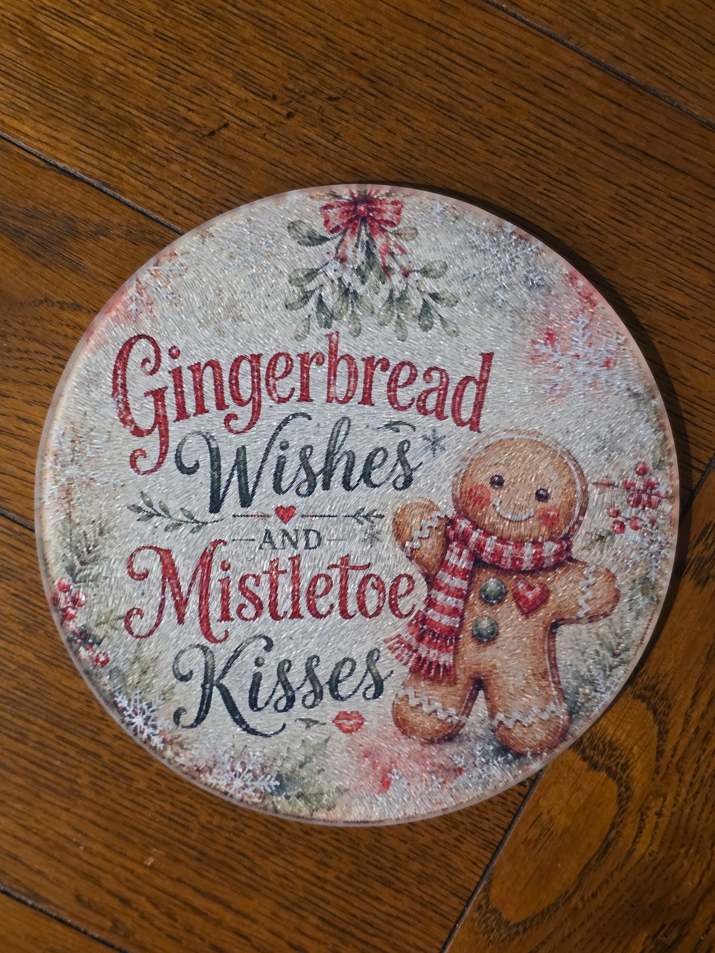 Mini Kitchen Glass Board / Trivet with Gingerbread Design