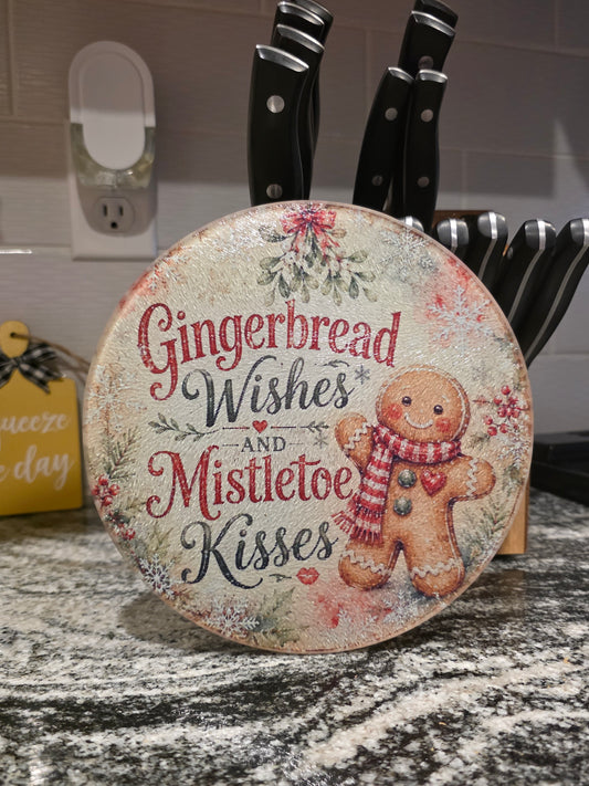 Mini Kitchen Glass Board / Trivet / Cutting Board with Gingerbread Design