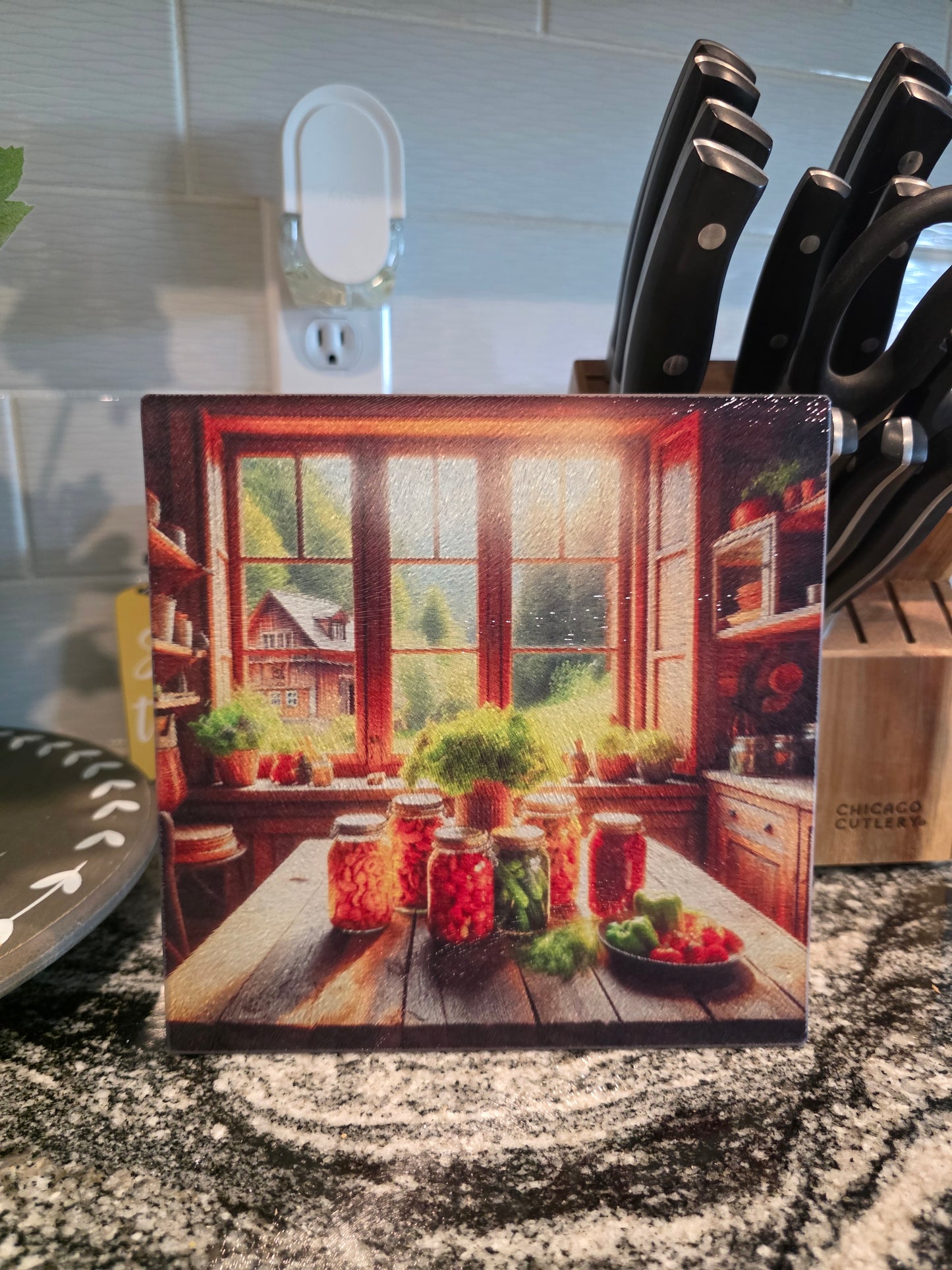 Mini Glass Kitchen Board / Trivet / Cutting Board w/Country Kitchen Design
