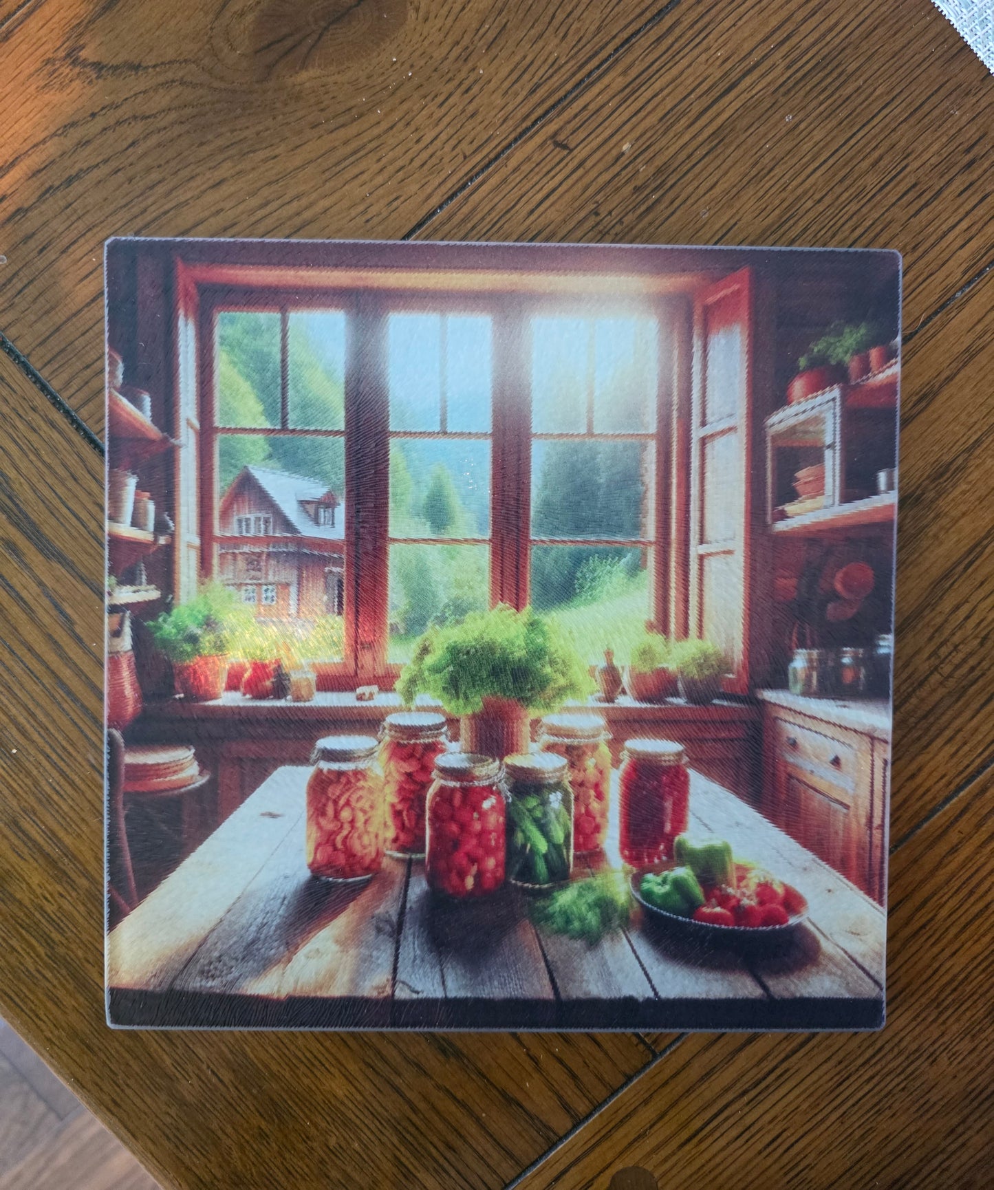 Mini Glass Kitchen Board / Trivet / Cutting Board w/Country Kitchen Design
