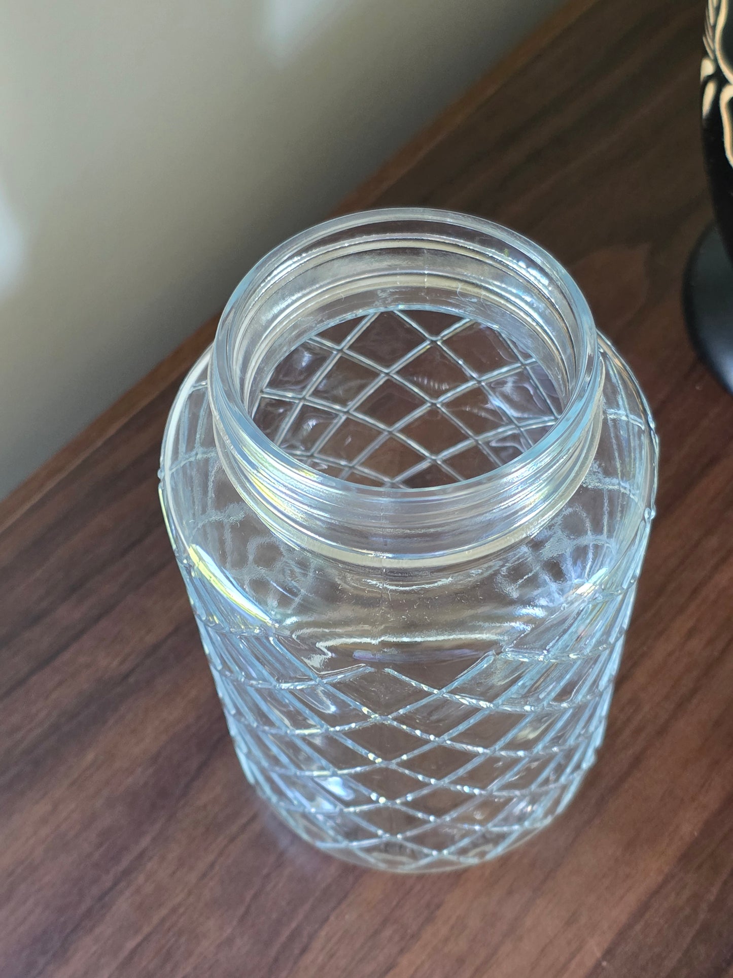 Custom Textured Lattice Pattern Glass Jars w / Rose Gold Metal Lids