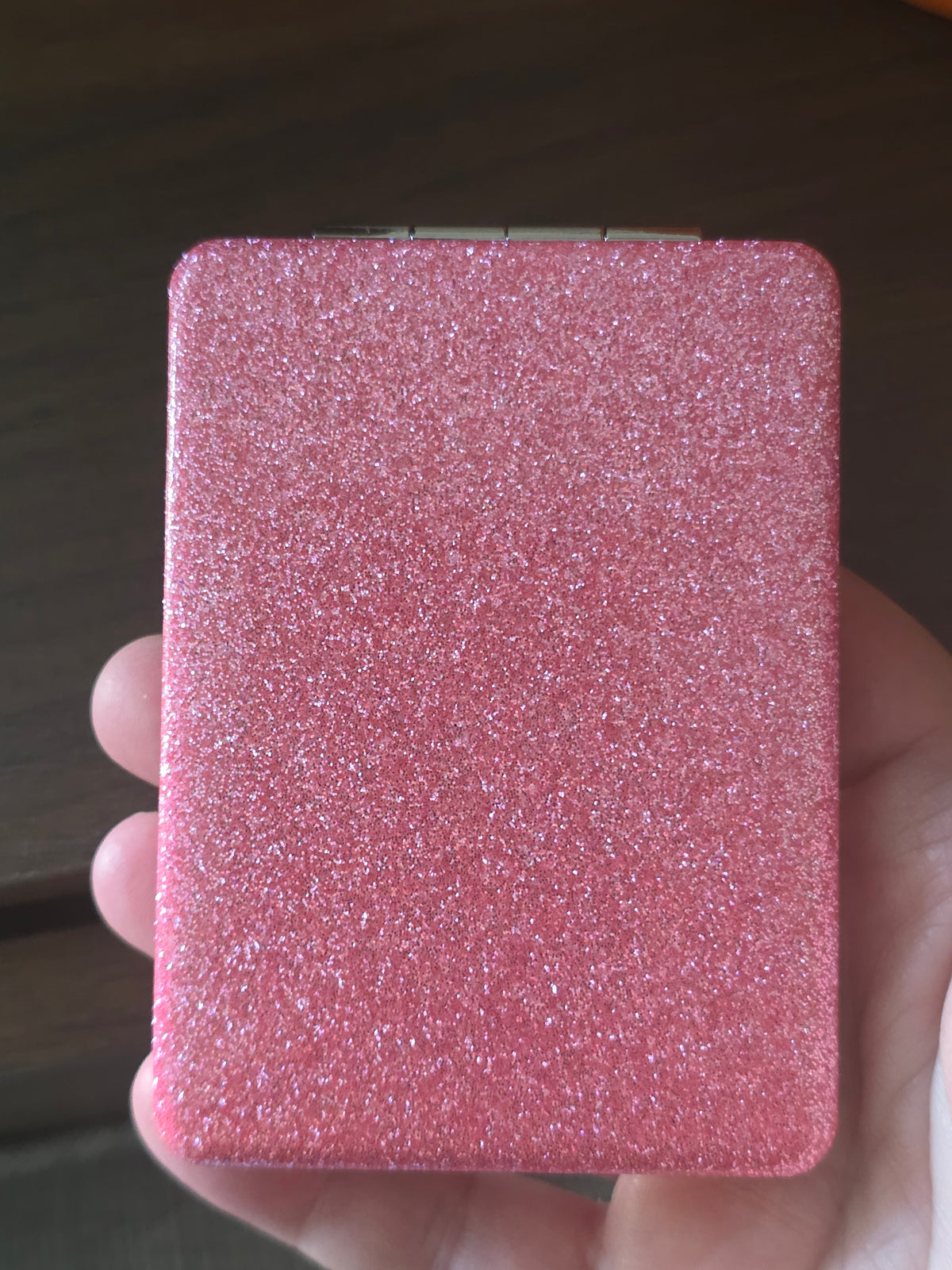 Custom Pink Glitter Compact Dual Mirror