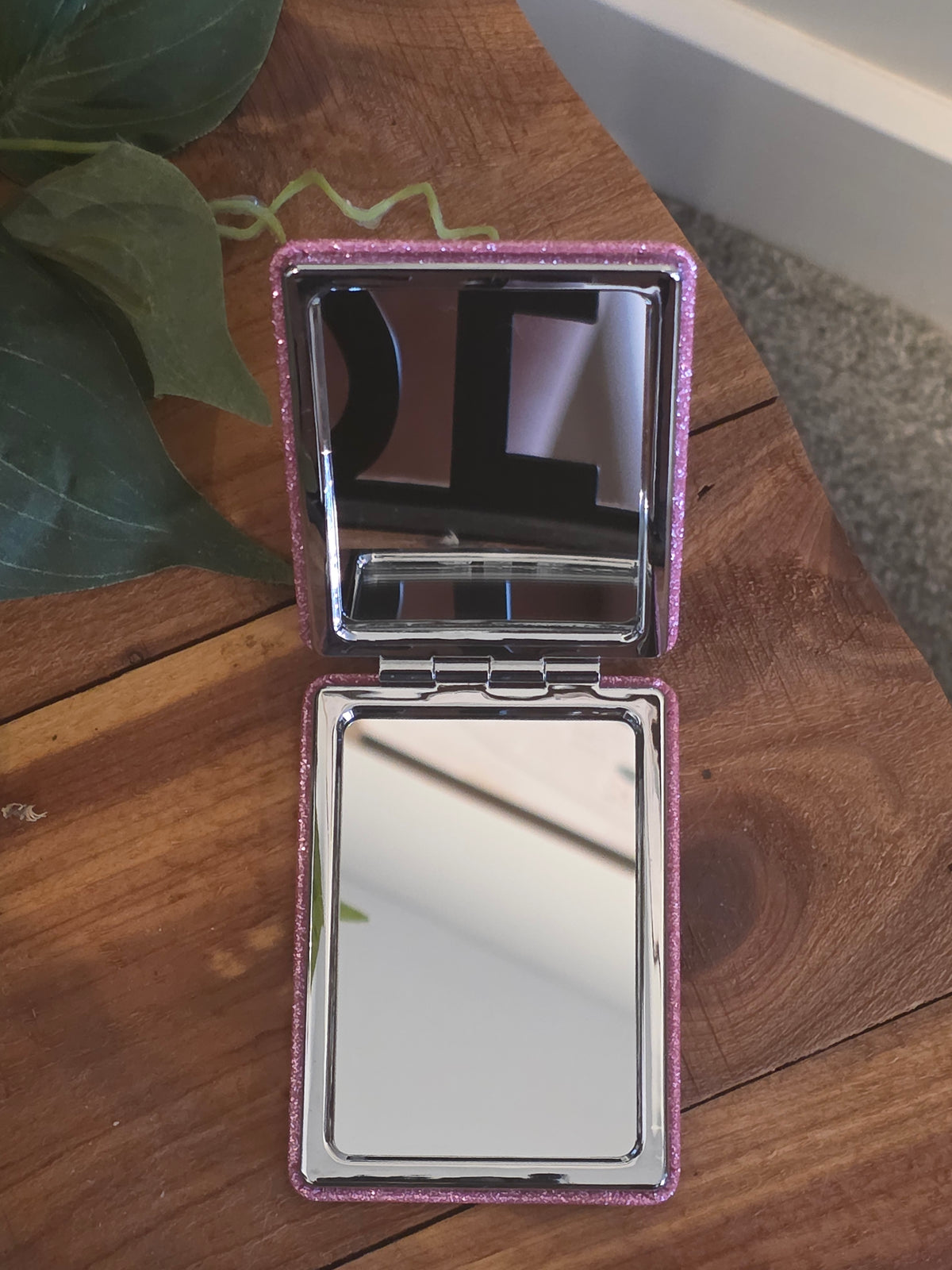 Custom Pink Glitter Compact Dual Mirror