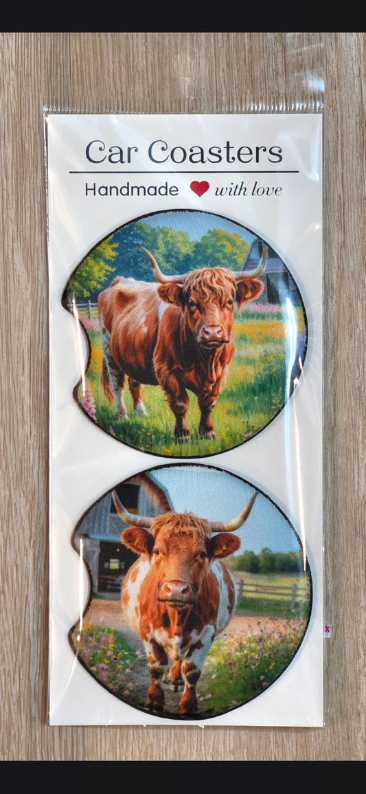 2 pc Cow Car Coaster Set