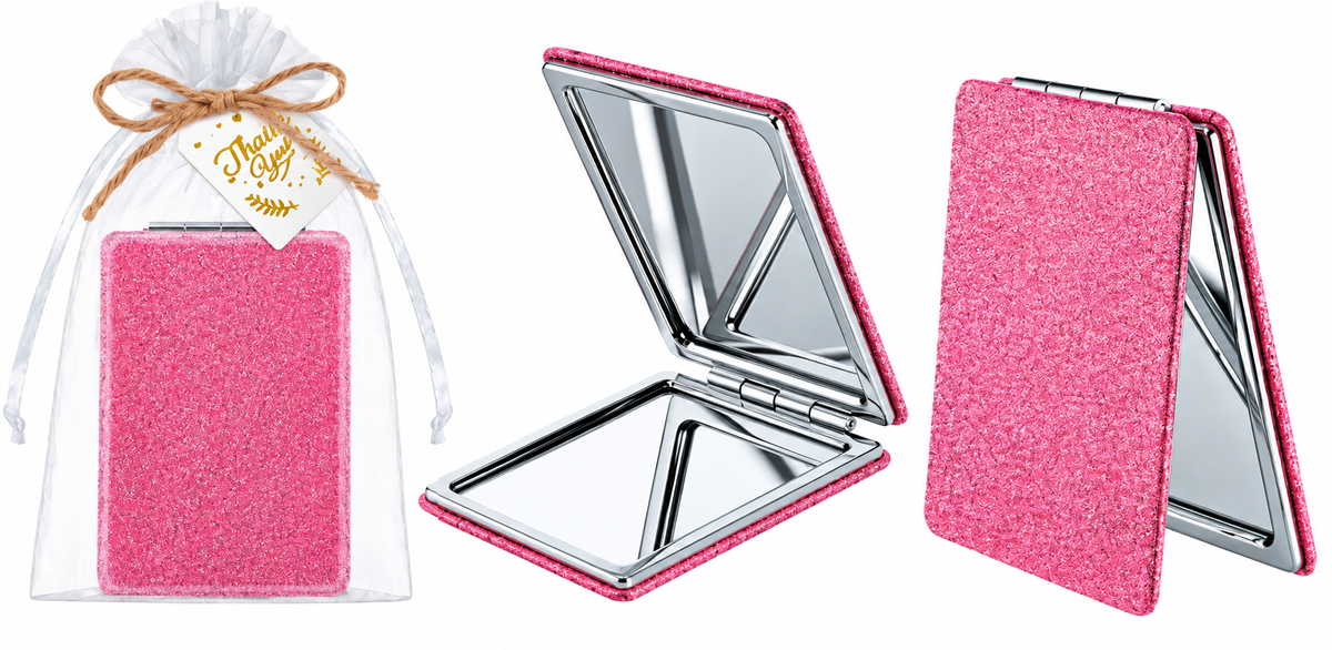 Custom Pink Glitter Compact Dual Mirror